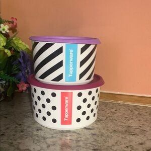 Tupperware Polka Dot and Striped Containers